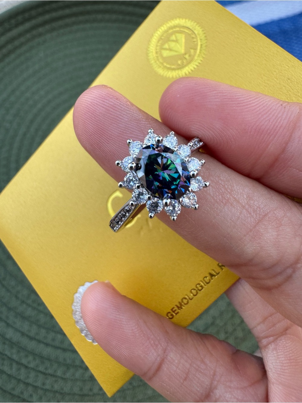 GRA Certified - 1.5 Carat Rainbow Blue Moissanite Engagement Ring Size 8.5